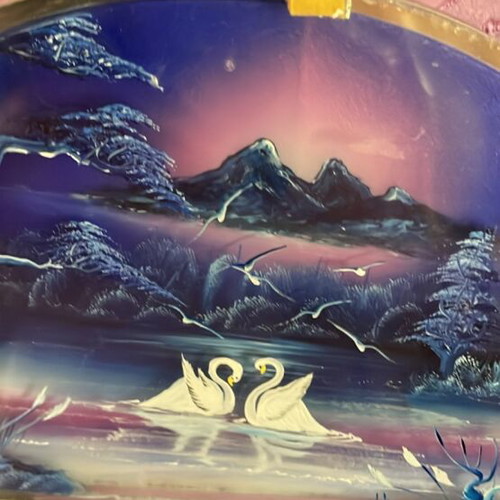 3D painting with two swans on glass like new