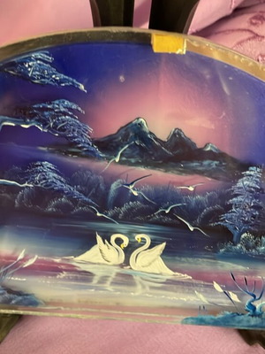 3D painting with two swans on glass like new