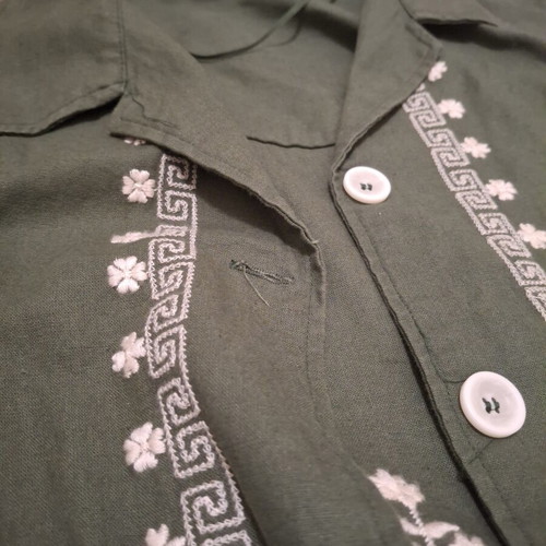 Zara embroidered linen-blend jacket XL like new, khaki with white floral