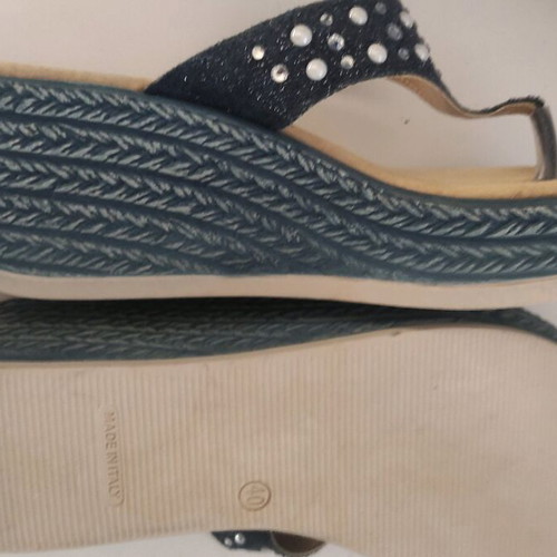 Leather slippers blue with beads size 40, new