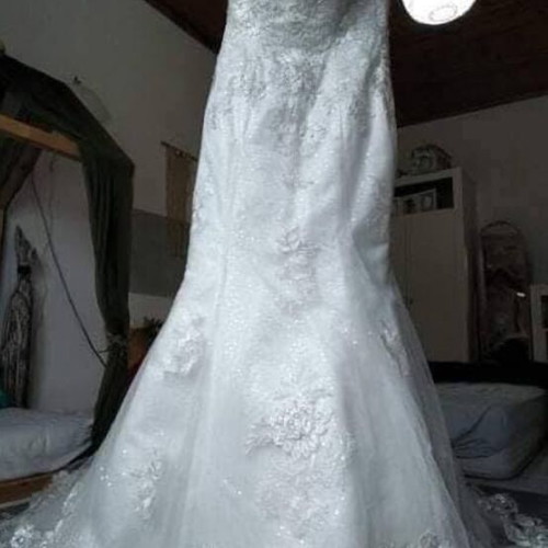 Wedding dress mermaid strapless new with train and beads