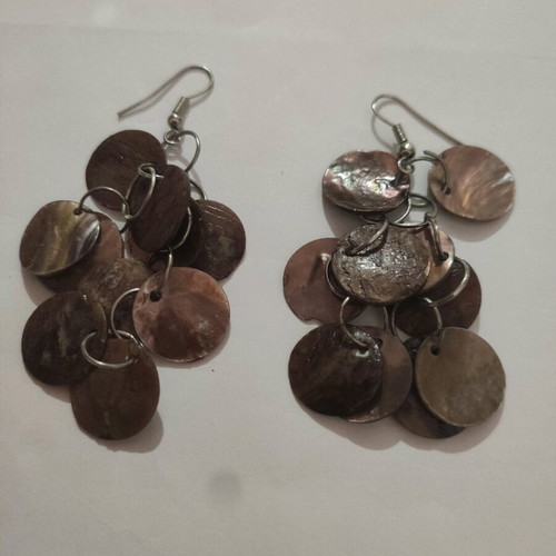 Natural pearl earrings used, long dangling brown