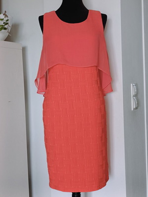 Sandro Ferrone coral dress like new, chiffon overlay, sizes M-L
