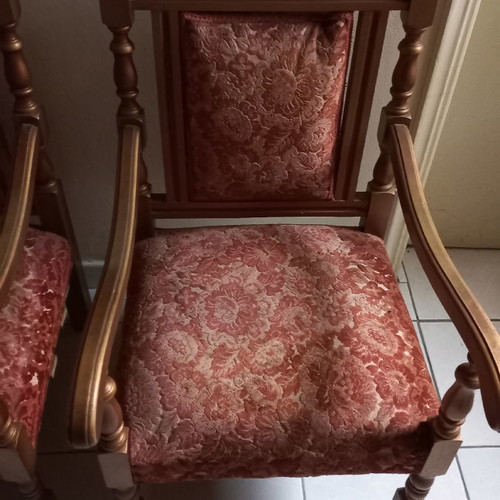 Sofa with 2 armchairs and table used, one armchair needs repair