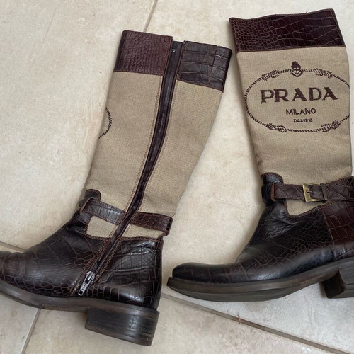Prada brown crocodile pattern boots size 36 used, real leather