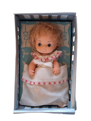 Vintage Kora Doll Baby with Bed 80s Greek New Collectible
