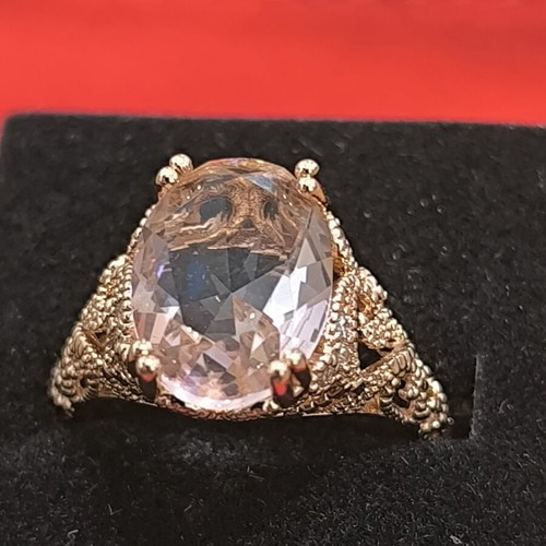 Vintage style silver 925 ring with large pink stone, luxury statement