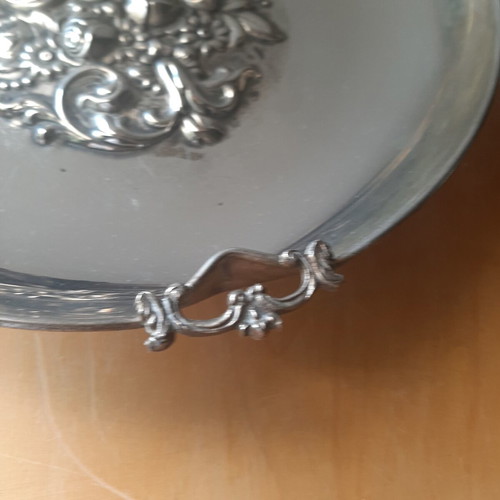 Large Silver Plated Fondue Trays carved, used, 1960s set of 2