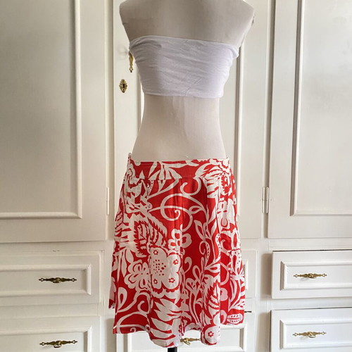 Jelo summer midi skirt floral pattern red and white size L