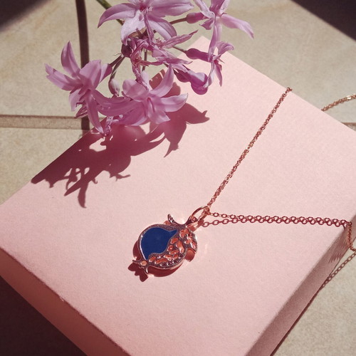 Rose gold pomegranate necklace with enamel, new
