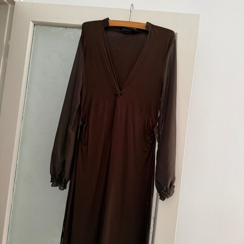 St-Martins dress brown like new, size M, viscose with transparent sleeves