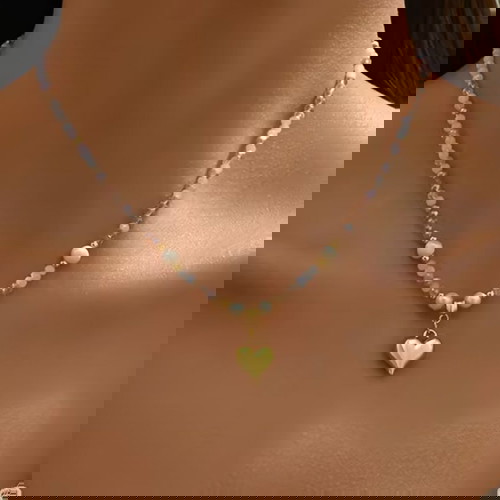 Κολιέ καρδούλα καινούργιο με λεπτές χάντρες και ρομαντικό στυλ