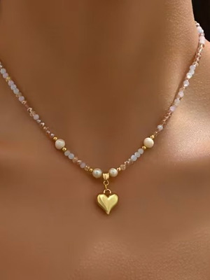 Κολιέ καρδούλα καινούργιο με λεπτές χάντρες και ρομαντικό στυλ