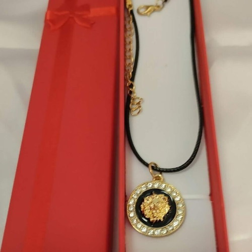 Lion Head Pendant with Cord Gold and Black, New