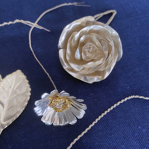 Luxury handmade silver bridal hair and boutonniere set with earrings gift