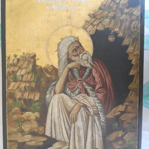Prophet Elias icon used, Pantelis Panopoulos, oil on wood
