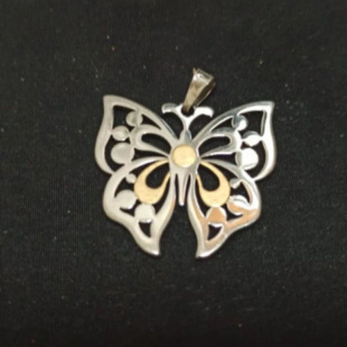 Butterfly pendant stainless steel and 18K gold like new
