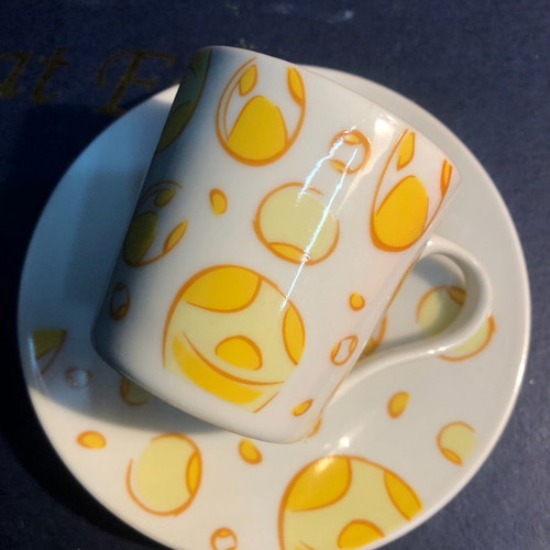 Porcelain cup set 12 pcs vintage 1980 with yellow designs unused