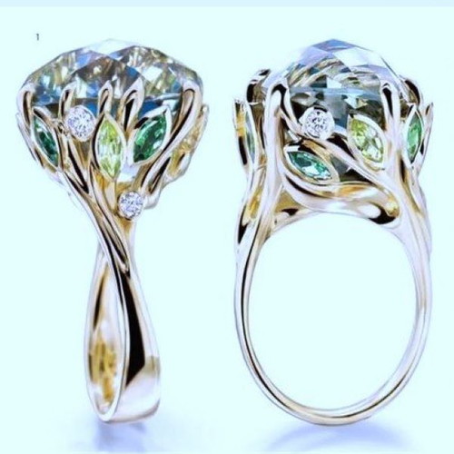 Women's ring with aquamarine and fine zircon new, silver color