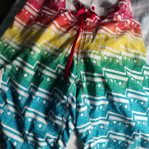 Men's Rainbow Swim Shorts with Retro Cassette Tape Pattern