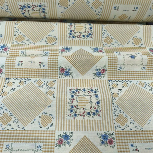 Canvas fabric printed with geometric and floral patterns, new