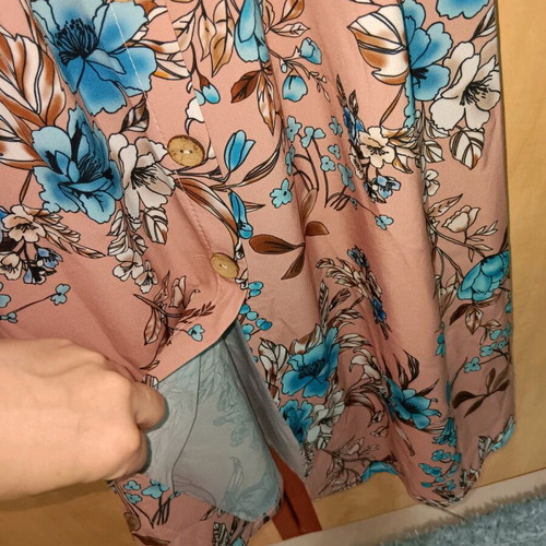 Midi floral dress S/M like new in sapio apple shade with blue flowers