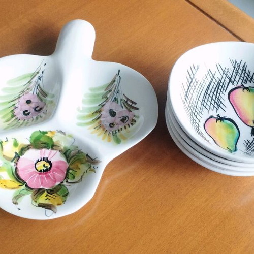 Vintage Italian Majolica Ceramic Serving Set 5 Pieces like new