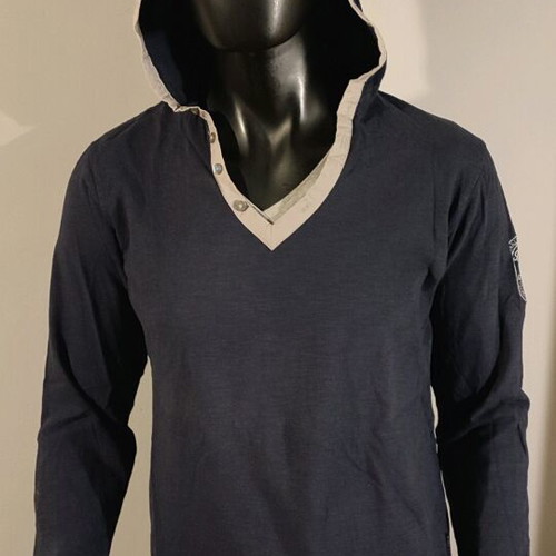 XDYE double long-sleeve T-shirt with hood, navy blue and grey, Pull & Bear