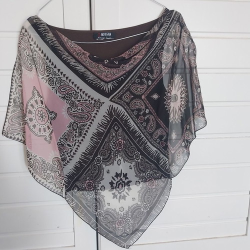 Morgan blouse like new, semi-transparent asymmetric, beige and brown