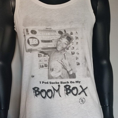 Boom Bap men's white tank top, size S, retro 90s graphic
