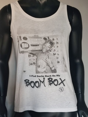 Boom Bap men's white tank top, size S, retro 90s graphic