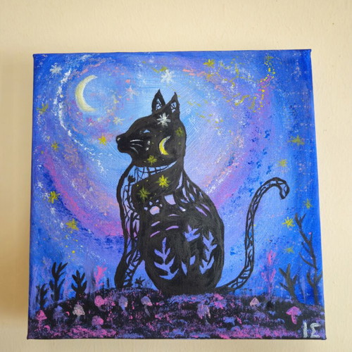 Handmade painting on canvas 20x20 cm "Cosmic Cat"