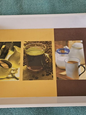 Serving tray like new with coffee design and handles