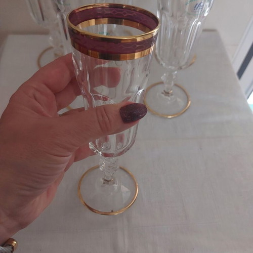 Venetian crystal champagne glasses new, set of 6 with 22-carat gold leaf