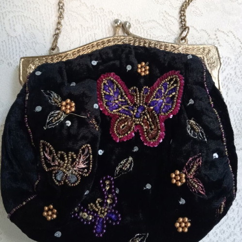 MNG velvet evening bag with decoration and metal details, like new