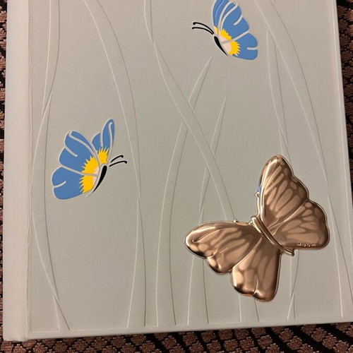 Twin Leaves Baby photo album like new, blue with silver butterfly