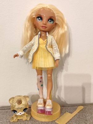 Rainbow High doll like new with pet, comb, and stand