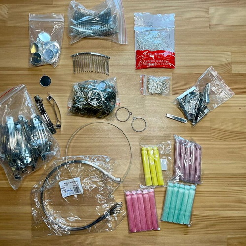Jewelry components set new, metal in silver, bronze and gold colors