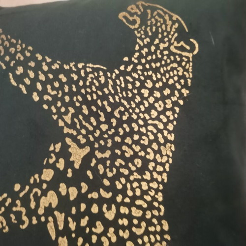 Modernhome velvet pillows with gold leopard print, pack of 2, dark green