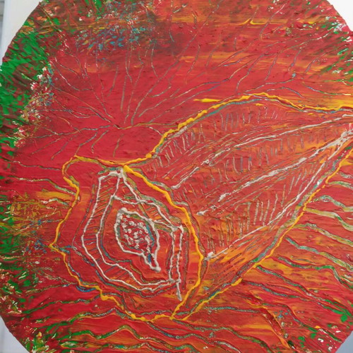 Painting on wood slice new with acrylic colors