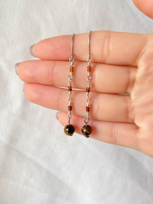 Earrings with Glass Beads and Natural Tiger Eye Bead Made to Order