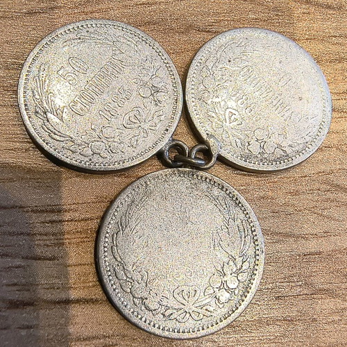 Bulgarian silver coins 50 stotinki 1883 used, .835 silver