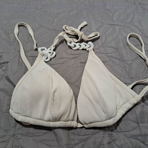 Women's bikini used with ribbing and decorative chains, size S, white