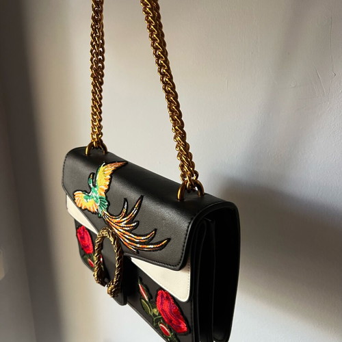 Leather shoulder bag like new, black with multicolor details