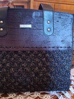 Handmade black A To Z Greek handbag