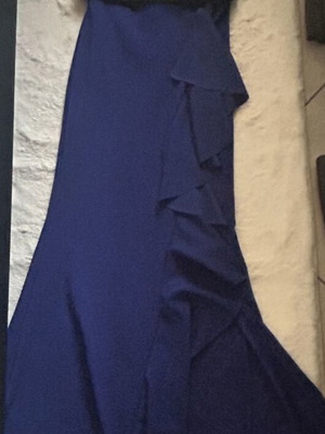 Blue formal dress, one size, elastic with neckline detail
