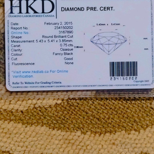 Natural diamond black colour 0.75 carat without fluorescence with certificate