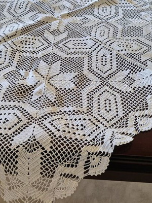 Handmade crocheted tablecloth new white 85x85 cm