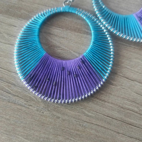 Hoop earrings like new, purple and turquoise with beads