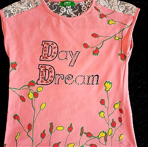 Καλοκαιρινή μπλούζα για κορίτσι 10-11 ετών σε χρώμα ροζ- κοραλλί με δαντέλα
